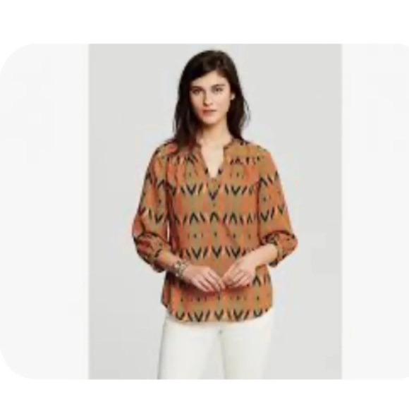 Banana Republic Heritage Geometric Shape 3/4 Length Blouse Size Small EUC - Picture 1 of 8